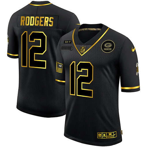 Green Bay Packers #12 Aaron Rodgers Men Nike 2020 Salute To Service Golden Limited NFL black Jerseys